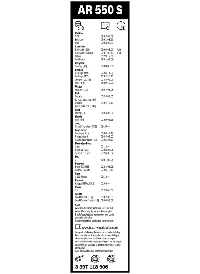 BOSCH Bosch Wiper Blade Aerotwin AR550S, Length: 550mm/530mm – Set of Front Wiper Blades - Only for Left-Hand Drive (EU)  - Image 3