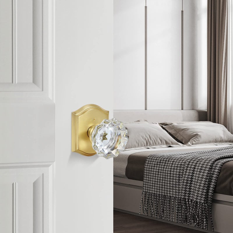 CLCTK Premium Glass Door Knobs, Bathroom Bedroom Door Knobs with Lock, Privacy Gold Door Knob Interior, Satin Brass - Image 5