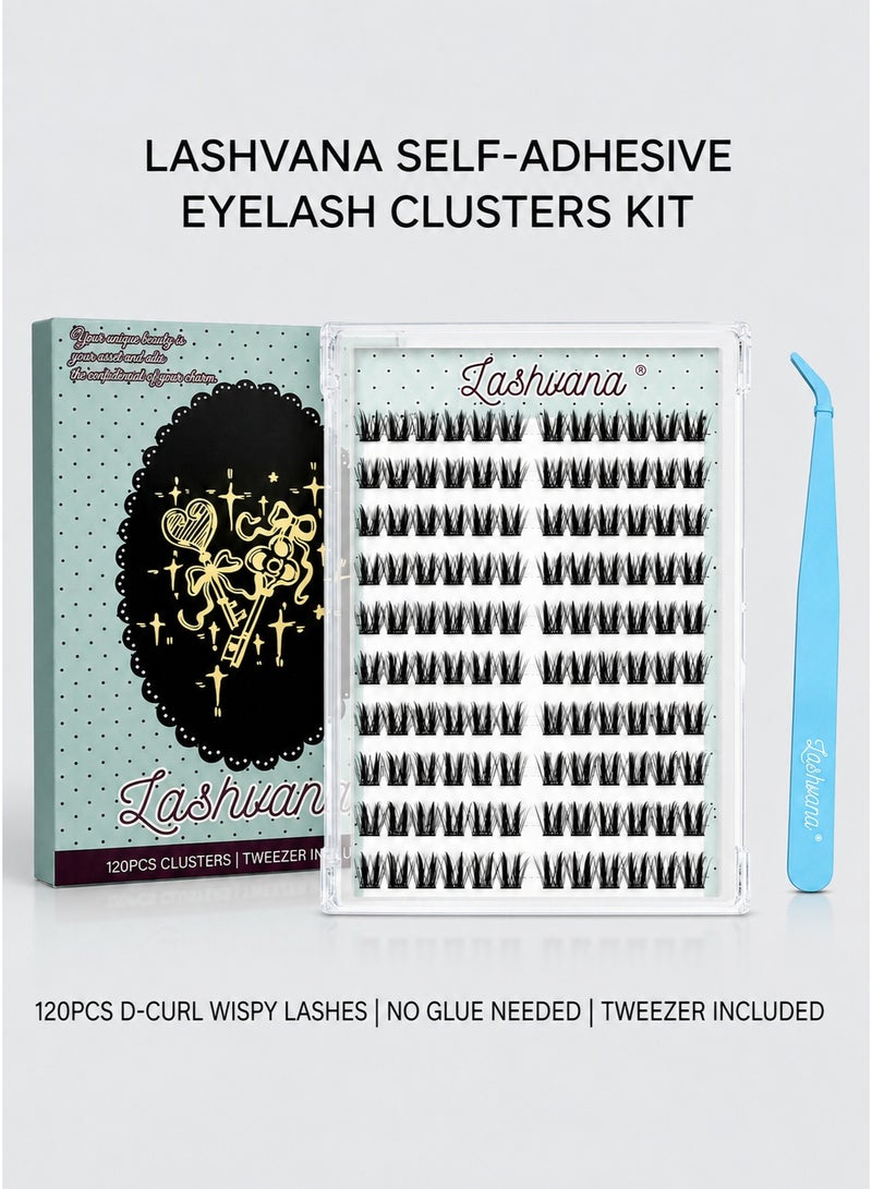lashvana 120pcs Self Adhesive False Eyelashes Diy Natural Wispy Mouse-Hair Lash Clusters Kit d Curl Pre Glued Wispy Lashes Kit With Tweezers For Beginners, Press On Glueless Individual Lashes Diy Eyelashes. - Image 3