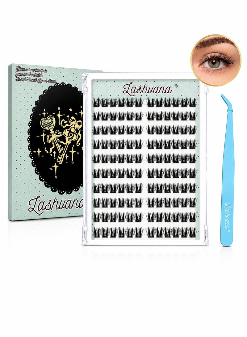 lashvana 120pcs Self Adhesive False Eyelashes Diy Natural Wispy Mouse-Hair Lash Clusters Kit d Curl Pre Glued Wispy Lashes Kit With Tweezers For Beginners, Press On Glueless Individual Lashes Diy Eyelashes. - Image 1