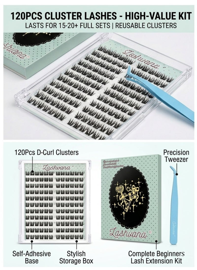 lashvana 120pcs Self Adhesive False Eyelashes Diy Natural Wispy Mouse-Hair Lash Clusters Kit d Curl Pre Glued Wispy Lashes Kit With Tweezers For Beginners, Press On Glueless Individual Lashes Diy Eyelashes. - Image 2