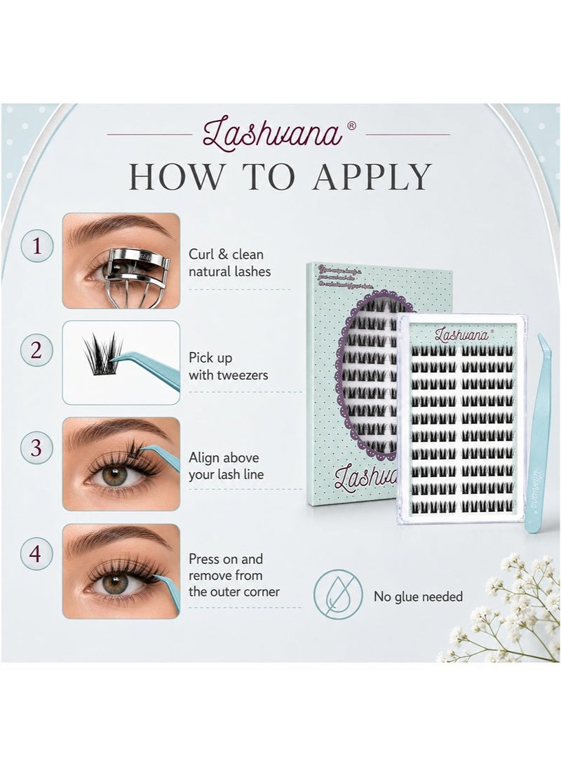lashvana 120pcs Self Adhesive False Eyelashes Diy Natural Wispy Mouse-Hair Lash Clusters Kit d Curl Pre Glued Wispy Lashes Kit With Tweezers For Beginners, Press On Glueless Individual Lashes Diy Eyelashes. - Image 4