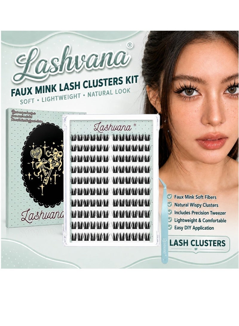 lashvana 120pcs Self Adhesive False Eyelashes Diy Natural Wispy Mouse-Hair Lash Clusters Kit d Curl Pre Glued Wispy Lashes Kit With Tweezers For Beginners, Press On Glueless Individual Lashes Diy Eyelashes. - Image 1