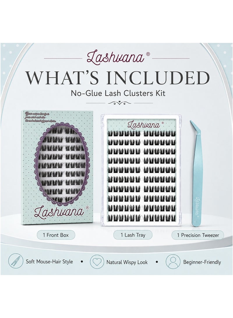 lashvana 120pcs Self Adhesive False Eyelashes Diy Natural Wispy Mouse-Hair Lash Clusters Kit d Curl Pre Glued Wispy Lashes Kit With Tweezers For Beginners, Press On Glueless Individual Lashes Diy Eyelashes. - Image 5