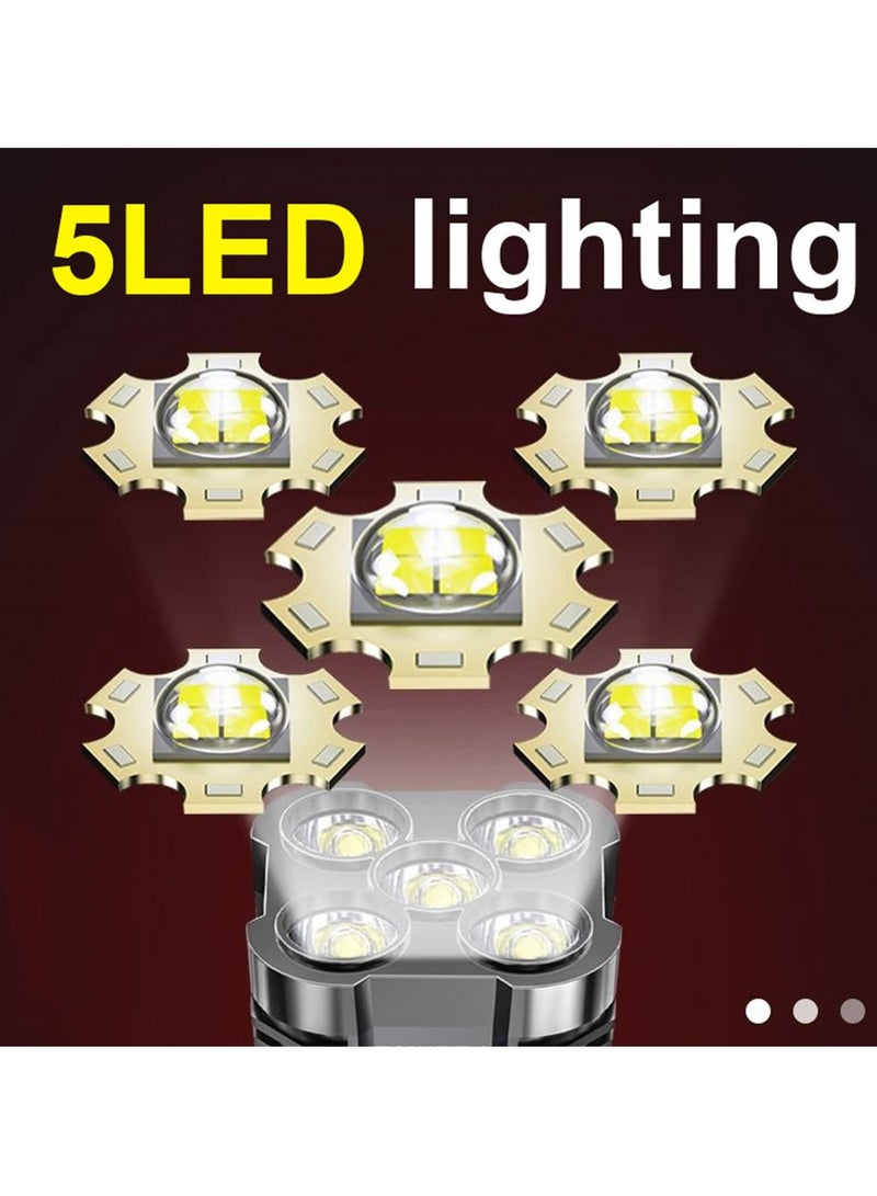 Super Bright LED Flashlight, Outdoor Heavy Duty Flashlight with 4 Modes and 5 Wicks, for Emergency, Camping, Hiking, Adventure, Fishing, IPX4 Waterproof, Large Capacity Rechargeable - Image 2