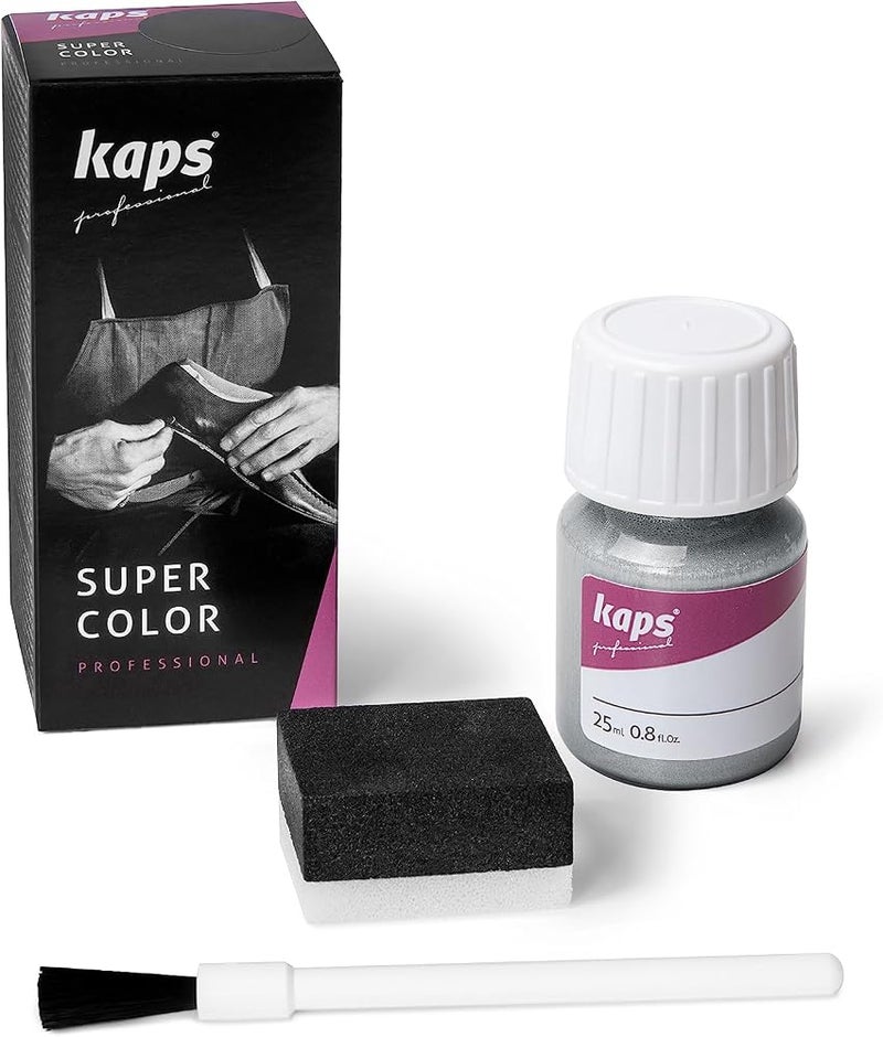 Kaps Dye Paint For Leather Shoes And Bags With Sponge And Brush, Kaps Super Color, 70 Colours (403 - Brilliant Silver) - Image 1