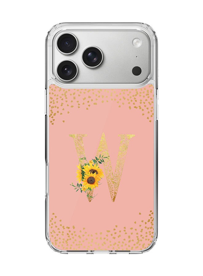 Stylizedd Classic Clear MagSafe Case for iPhone 17 Pro Max , Hybrid Soft Case Flexible Edges Anti Drop TPU PC Gel Thin Transparent Cover [ Designed for iPhone 17 Pro Max ] - Custom Monogram Initial Letter Floral Pattern Alphabet - W  (Rose Pink ) - Image 1