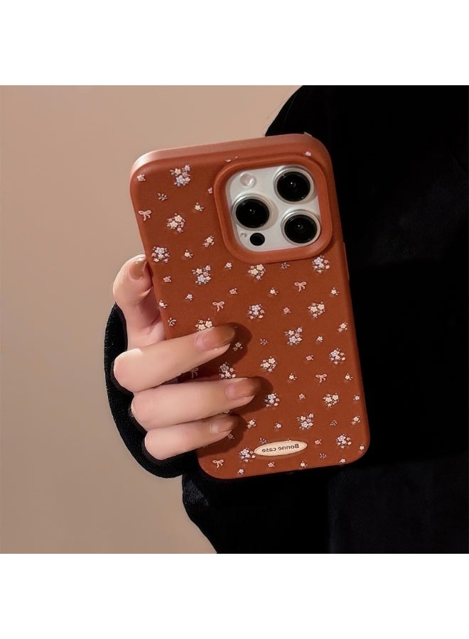 NIBEMINENT Retro Small Floral Pattern Protective TPU Case Cover For iPhone 16 Pro Max, Caramel Red/Orange Knot Purple Floral