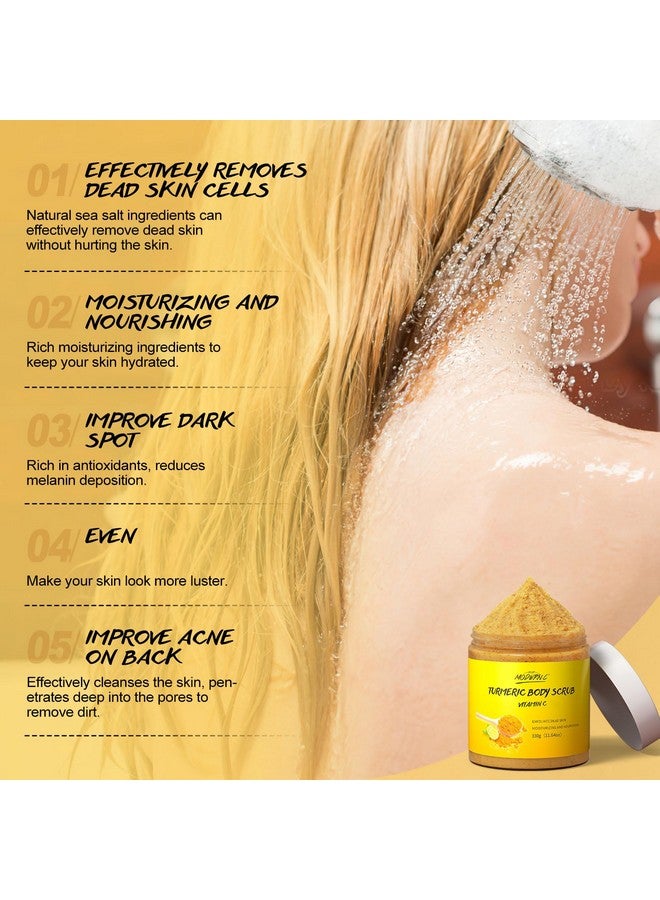 POP MODERN.C Turmeric and Vitamin C Body Scrub Remove Dead Skin Improve Dark Spots Acne Natural Organic Exfoliating Deep Cleansing Exfoliator for Body Butt Bikini Area Body Care with Loofah - Image 3