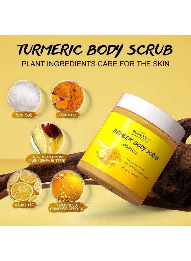 POP MODERN.C Turmeric and Vitamin C Body Scrub Remove Dead Skin Improve Dark Spots Acne Natural Organic Exfoliating Deep Cleansing Exfoliator for Body Butt Bikini Area Body Care with Loofah - Image 5