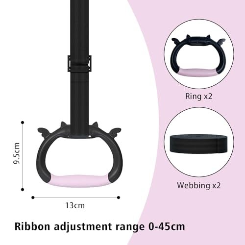 GDLPZM Gymnastics Rings, Children's Home Gym Equipment, Children's Adjustable Strap Strength Training Rings, Pulling Rings for Physical Training (Black Pink) - Image 2