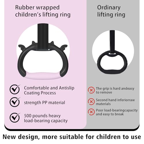 GDLPZM Gymnastics Rings, Children's Home Gym Equipment, Children's Adjustable Strap Strength Training Rings, Pulling Rings for Physical Training (Black Pink) - Image 5