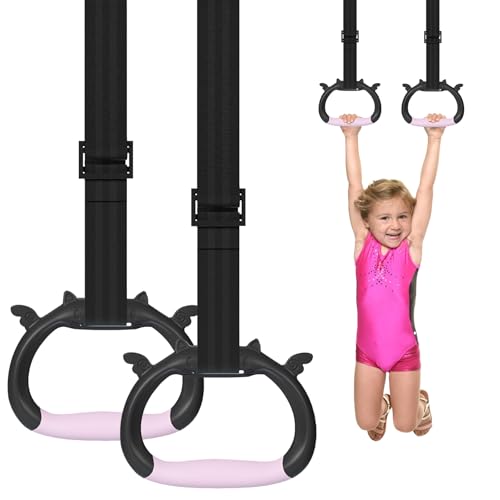 GDLPZM Gymnastics Rings, Children's Home Gym Equipment, Children's Adjustable Strap Strength Training Rings, Pulling Rings for Physical Training (Black Pink) - Image 1