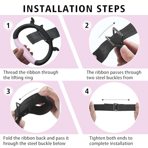 GDLPZM Gymnastics Rings, Children's Home Gym Equipment, Children's Adjustable Strap Strength Training Rings, Pulling Rings for Physical Training (Black Pink) - Image 4