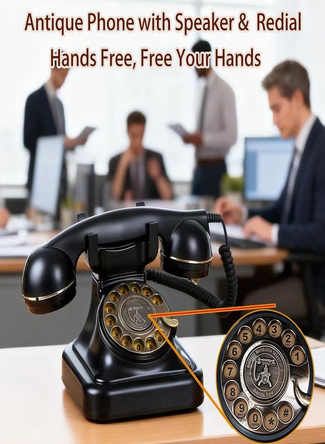 HTMengt Retro Rotary Landline Phone with Speaker, Real Antique Telephone with Redial, Vintage Rotary Corded Phone from 1960s, Silence Available, Redial, Retro Phone for Decoration,Home, Black (007 Black) - Image 5