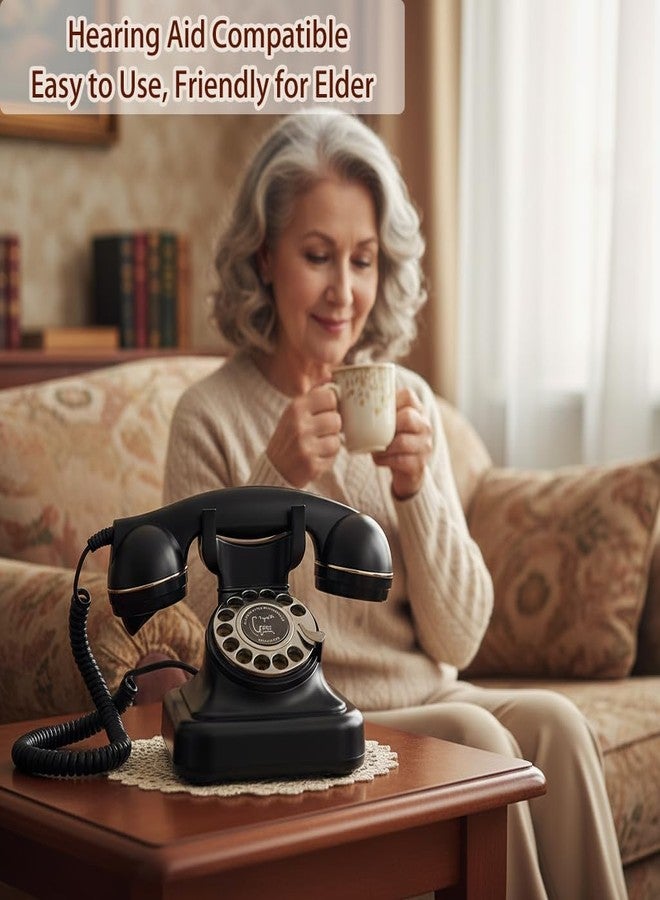 HTMengt Retro Rotary Landline Phone with Speaker, Real Antique Telephone with Redial, Vintage Rotary Corded Phone from 1960s, Silence Available, Redial, Retro Phone for Decoration,Home, Black (007 Black) - Image 4