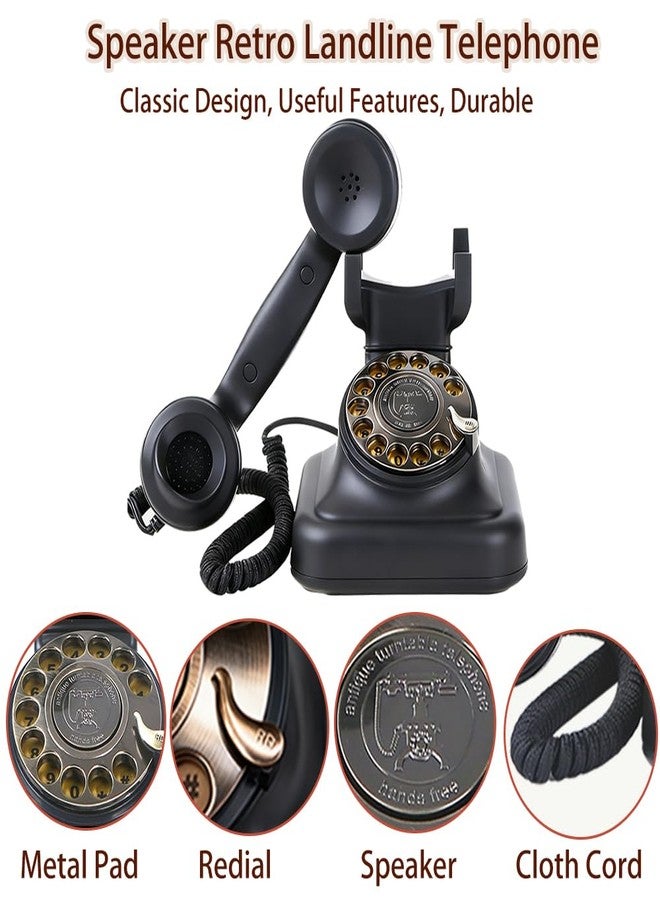 HTMengt Retro Rotary Landline Phone with Speaker, Real Antique Telephone with Redial, Vintage Rotary Corded Phone from 1960s, Silence Available, Redial, Retro Phone for Decoration,Home, Black (007 Black) - Image 3