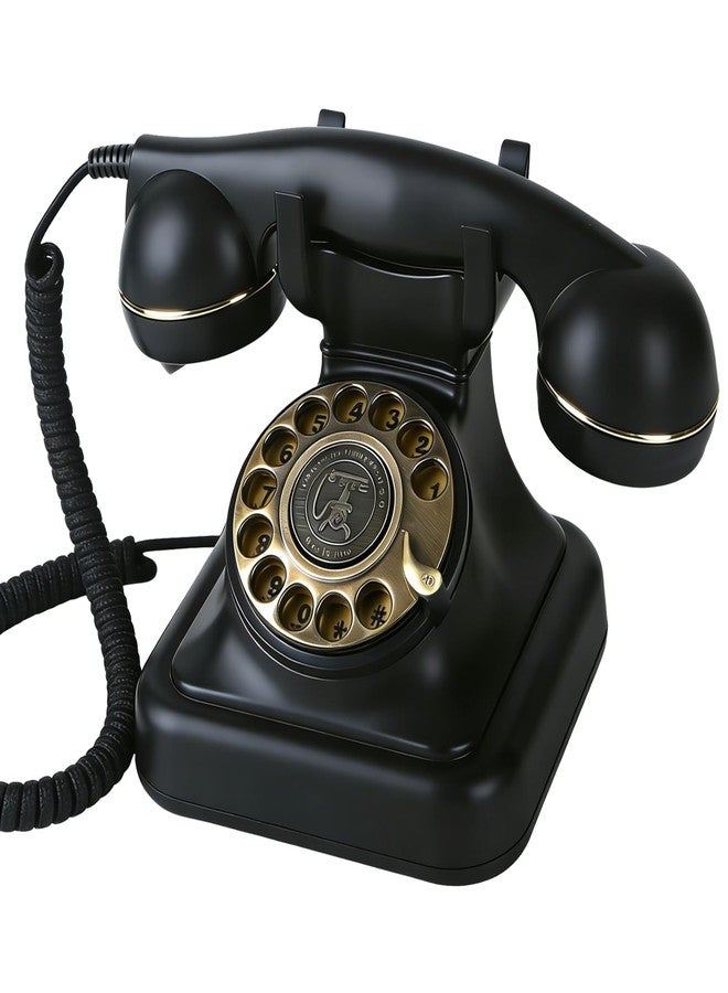 HTMengt Retro Rotary Landline Phone with Speaker, Real Antique Telephone with Redial, Vintage Rotary Corded Phone from 1960s, Silence Available, Redial, Retro Phone for Decoration,Home, Black (007 Black) - Image 1
