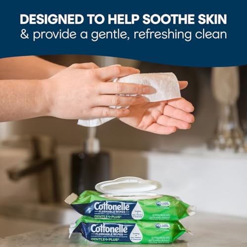 Cottonelle GentlePlus Flushable Wet Wipes with Aloe & Vitamin E, 2 Refill Packs, 168 Wipes Per Pack (336 Total), Packaging May Vary - Image 3