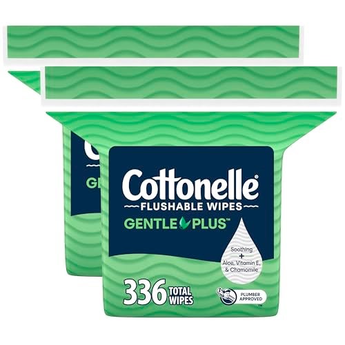 Cottonelle GentlePlus Flushable Wet Wipes with Aloe & Vitamin E, 2 Refill Packs, 168 Wipes Per Pack (336 Total), Packaging May Vary - Image 1