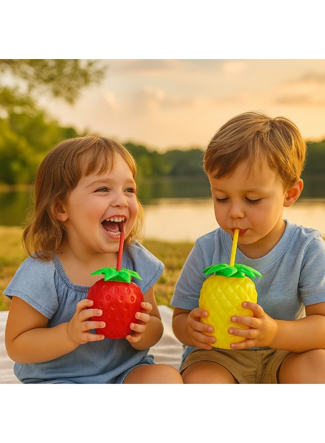 كلوكس طقم كاسات عصير بلاستيك للأطفال شكل أناناس وفراولة 4 قطع - Image 2