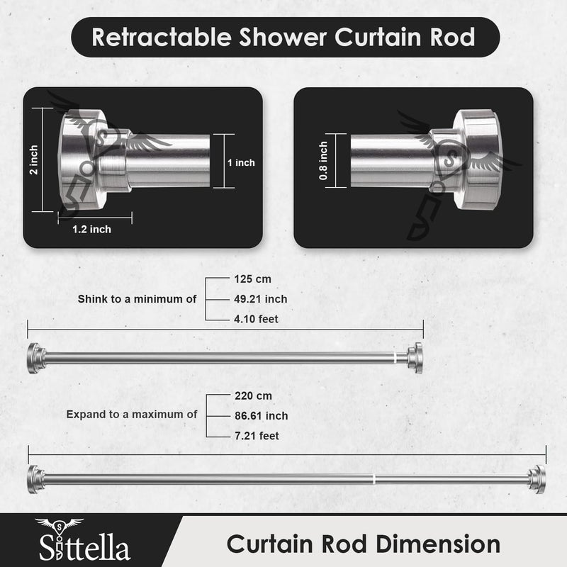 Sittella 125Cm To 220Cm Extendable Shower Curtain Tension Rod NonDrilling AntiSkid Spring Pull Rod Stainless Steel Silver - Image 2