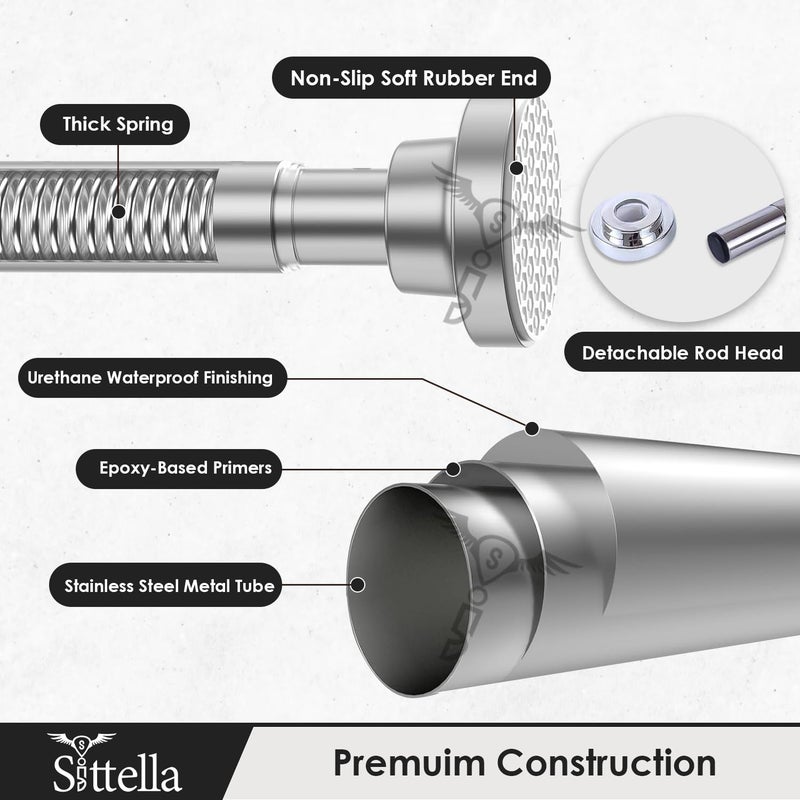 Sittella 125Cm To 220Cm Extendable Shower Curtain Tension Rod NonDrilling AntiSkid Spring Pull Rod Stainless Steel Silver - Image 3