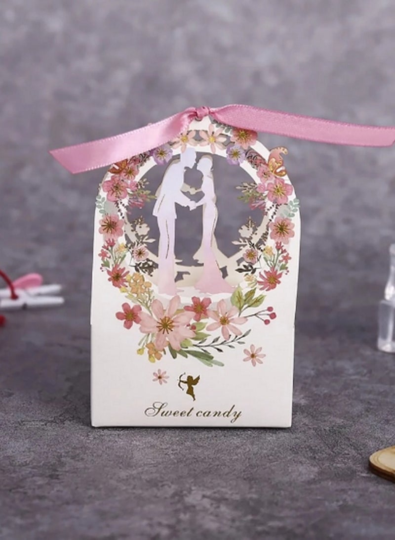 Generic Luxurious Romantic Floral Wedding Favor Boxes – Set of 5 Elegant Bride and Groom Candy Gift Boxes with Pink Ribbon, Ideal for Weddings, Engagements, and Special Occasions - Image 2