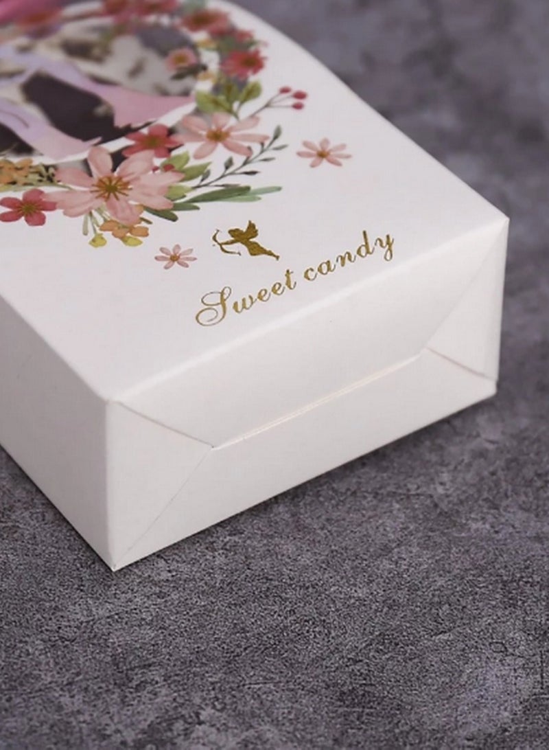 Generic Luxurious Romantic Floral Wedding Favor Boxes – Set of 5 Elegant Bride and Groom Candy Gift Boxes with Pink Ribbon, Ideal for Weddings, Engagements, and Special Occasions - Image 4