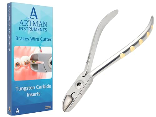 ARTMAN INSTRUMENTS Braces Wire Cutter Orthodontic Dental Tool Pliers with Tungsten Carbide Inserts GoldPlated Handle Autoclavable Durable Cutting Edge