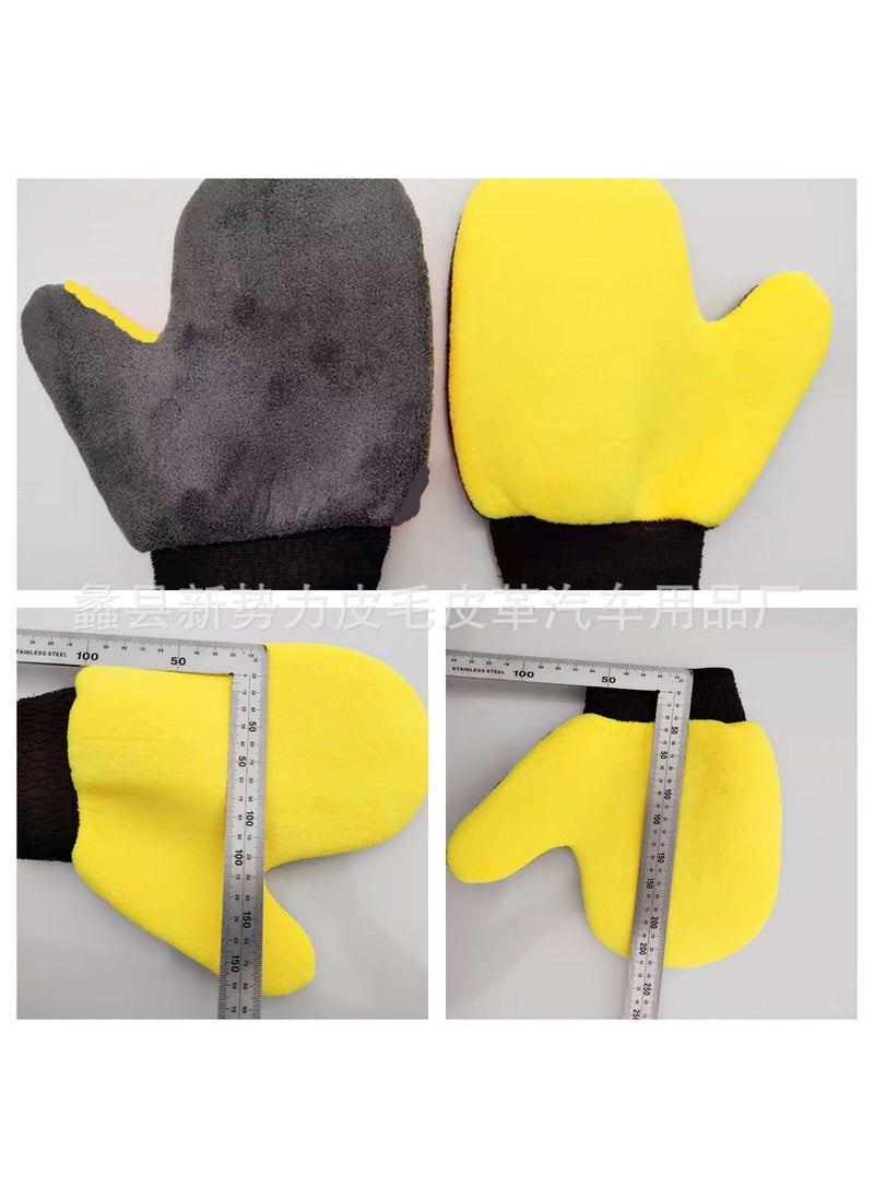 Beauenty Coral Fleece Thumb Gloves Car Wash Mitt Gray yellow