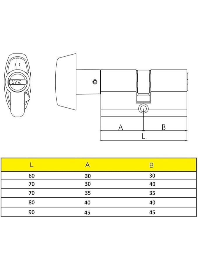 Yale YL6P3535HN Safety Cylinder Lock, Long Cam, Key-Button, Nickel Plated, 35x35mm - Image 1