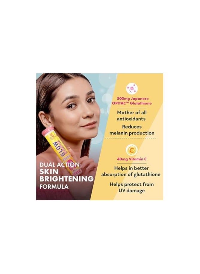 Chicnutrix Glow- 10 Effervescent Tablets| Japanese Glutathione & Vit. C| Antioxidants for clear, glowing skin| Sugar-free, Strawberry-lemon flavour.