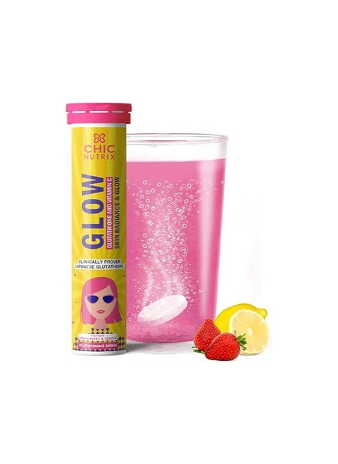 Chicnutrix Glow- 10 Effervescent Tablets| Japanese Glutathione & Vit. C| Antioxidants for clear, glowing skin| Sugar-free, Strawberry-lemon flavour.