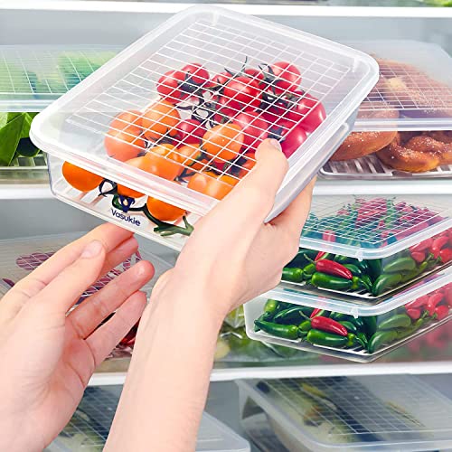Vasukie Fridge Storage Boxes with Removable Drain Plate, Egg Tray & Lid, Stackable Fridge Organizer, Fridge Containers To Keep Fruits, Vegetables, Meat, Fish, Egg Fresh and Dry (Pack Of 2) - Image 1