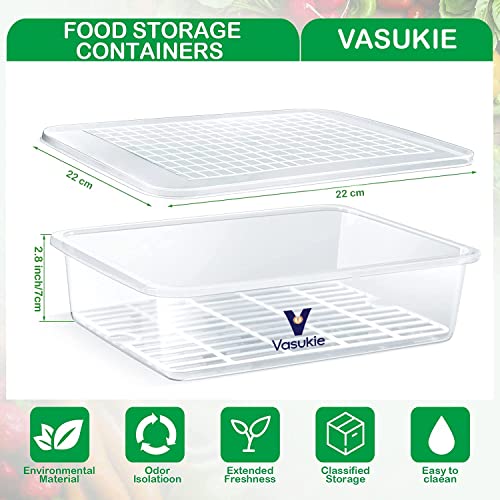 Vasukie Fridge Storage Boxes with Removable Drain Plate, Egg Tray & Lid, Stackable Fridge Organizer, Fridge Containers To Keep Fruits, Vegetables, Meat, Fish, Egg Fresh and Dry (Pack Of 2) - Image 2
