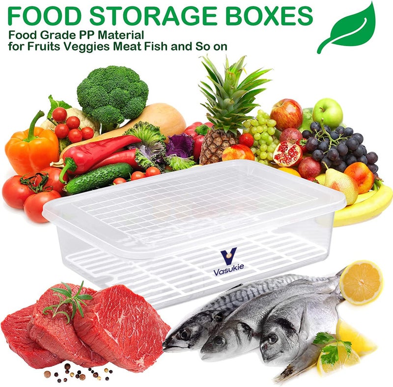 Vasukie Fridge Storage Boxes with Removable Drain Plate, Egg Tray & Lid, Stackable Fridge Organizer, Fridge Containers To Keep Fruits, Vegetables, Meat, Fish, Egg Fresh and Dry (Pack Of 2) - Image 4