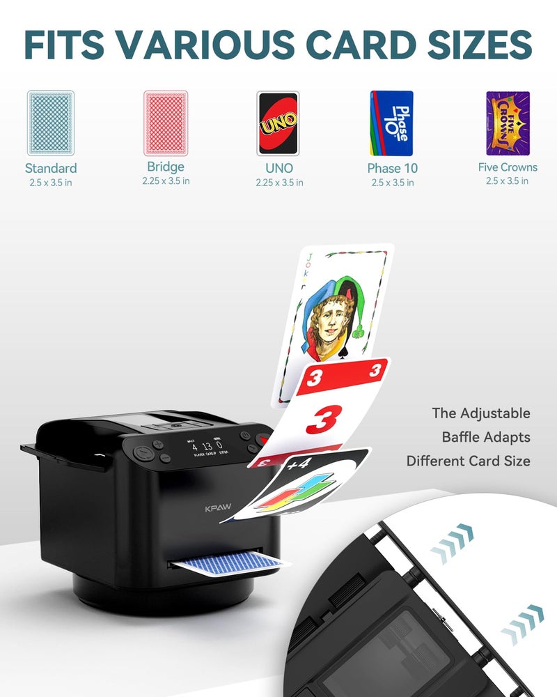 KPAW Automatic Card Shuffler and Dealer - 1-2 Decks Support 12 Players, 4 Drawing Remotes, Built-in Gameplays, 360°/180° Deal, for Poker, UNO, Phase 10, Skip-Bo, Rummy, Texas Hold'em - Image 3