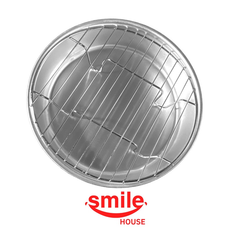 Smile House - Aluminum Roasting Pan Tray with Mesh Grill rack - Round (32x6cm) - Image 4