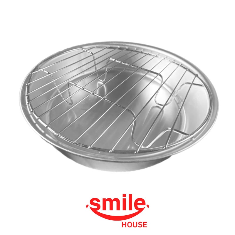 Smile House - Aluminum Roasting Pan Tray with Mesh Grill rack - Round (32x6cm) - Image 2