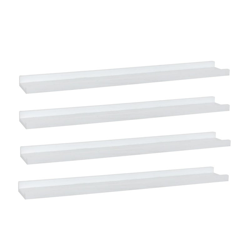 Long Floating Shelves 36 Inches Set of 4Wood Picture Shelf for Wall with LedgePhoto Frames Display Shelves Wall Mounted Rustic for Living Room Bedroom Kids NurseryHome Decor Rustic White