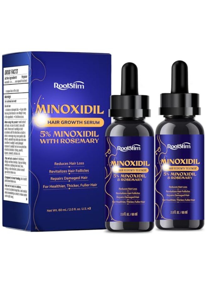 RootStim 5 Minoxidil Hair Growth for Men and Women 2Pack Extra Strength Minoxidil Hair Loss Treatment Serum with Rosemary for Faster Stronger Thicker Hair Growth 60ML Each - Image 1