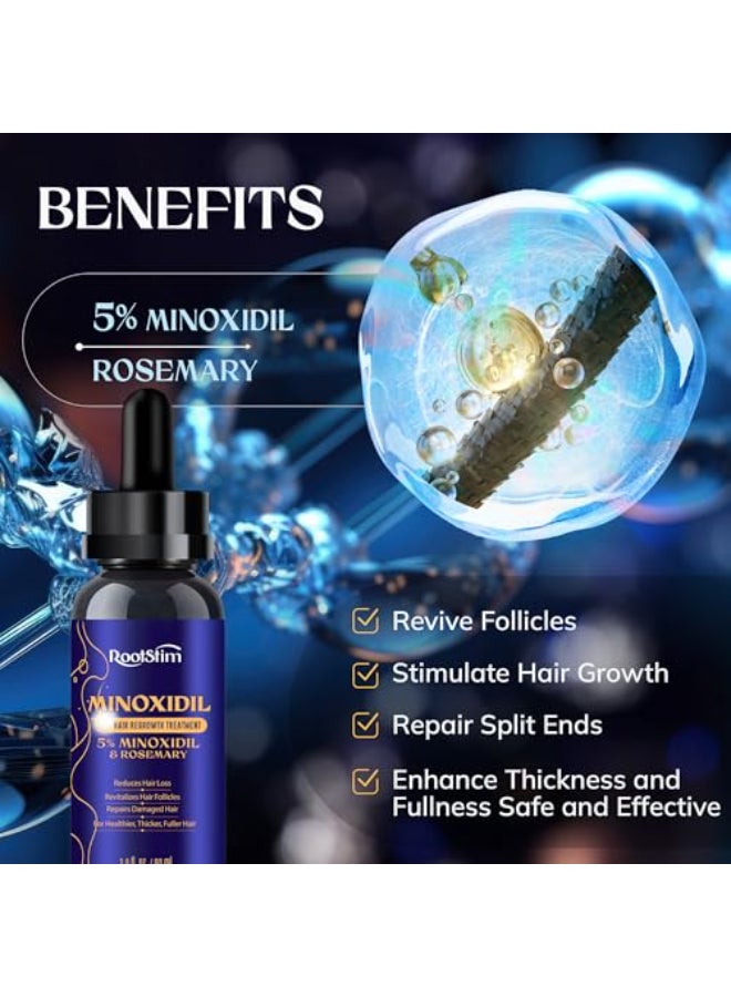 RootStim 5 Minoxidil Hair Growth for Men and Women 2Pack Extra Strength Minoxidil Hair Loss Treatment Serum with Rosemary for Faster Stronger Thicker Hair Growth 60ML Each - Image 3