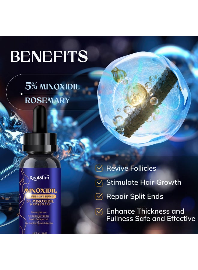 RootStim 5 Minoxidil Hair Growth for Men and Women 2Pack Extra Strength Minoxidil Hair Loss Treatment Serum with Rosemary for Faster Stronger Thicker Hair Growth 60ML Each - Image 4