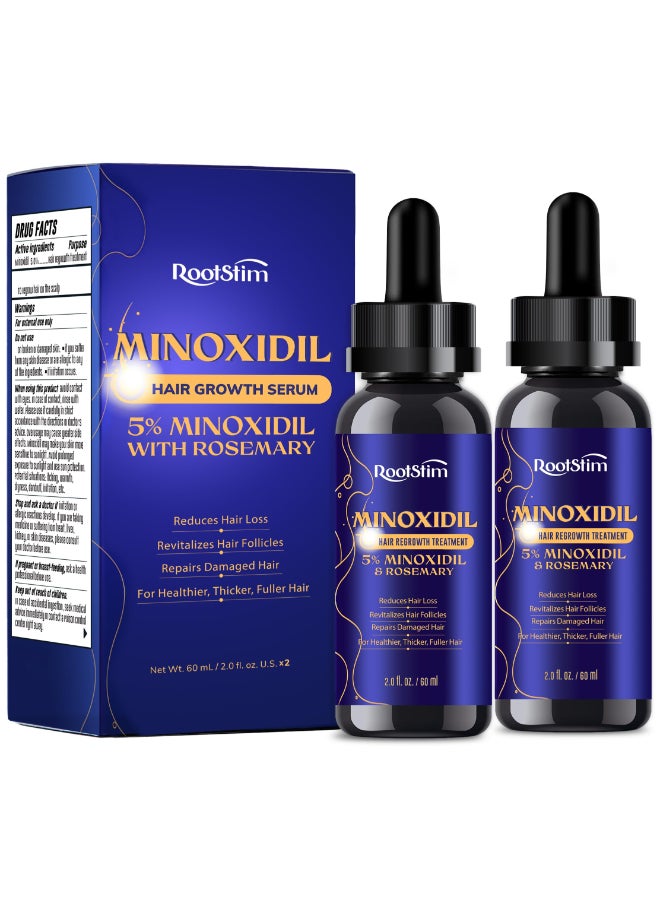 RootStim 5 Minoxidil Hair Growth for Men and Women 2Pack Extra Strength Minoxidil Hair Loss Treatment Serum with Rosemary for Faster Stronger Thicker Hair Growth 60ML Each - Image 2