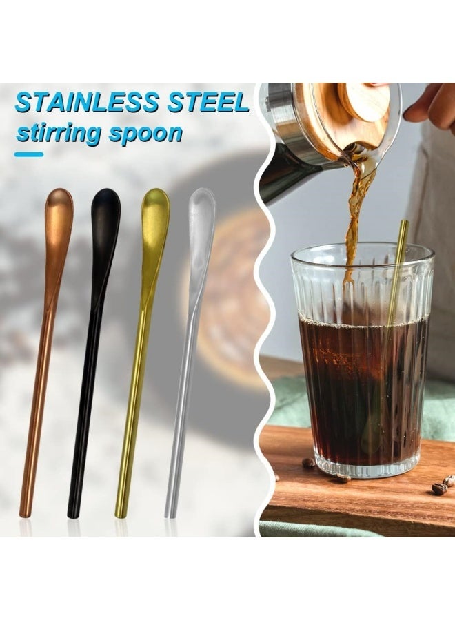 4 ألوان من أعواد تقليب الشاي والكوكتيل الصلبة المصنوعة من الفولاذ المقاوم للصدأ 304، ملاعق تقليب المشروبات بمقبض قصير، ملعقة تقليب قهوة قابلة لإعادة الاستخدام، 5.91 بوصة/15 سم - Image 2