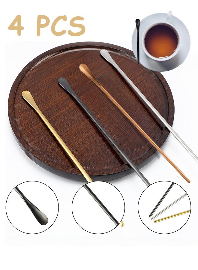 4 ألوان من أعواد تقليب الشاي والكوكتيل الصلبة المصنوعة من الفولاذ المقاوم للصدأ 304، ملاعق تقليب المشروبات بمقبض قصير، ملعقة تقليب قهوة قابلة لإعادة الاستخدام، 5.91 بوصة/15 سم - Image 1