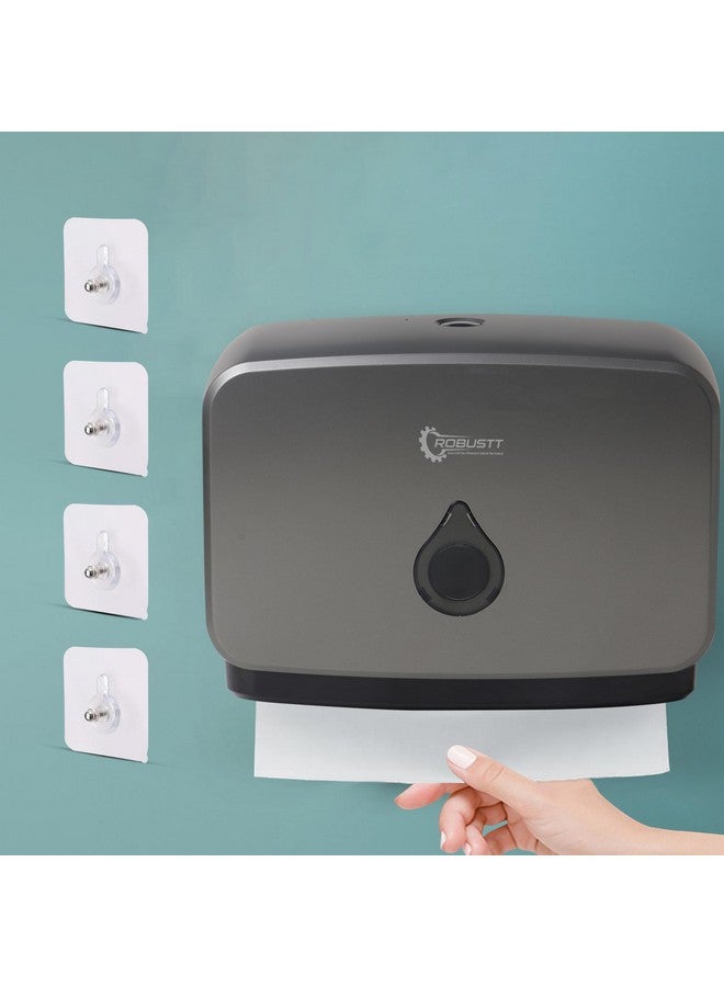 Robustt Wall-Mounted V/N/M Fold Paper Hand Towel Dispenser - Grey (with 4 Adhesive Hooks) | Large Capacity | Durable ABS Material | Water-Resistant | Push Button Lock (Pack of 1) - Image 1