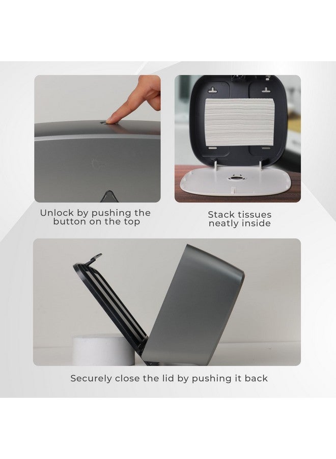 Robustt Wall-Mounted V/N/M Fold Paper Hand Towel Dispenser - Grey (with 4 Adhesive Hooks) | Large Capacity | Durable ABS Material | Water-Resistant | Push Button Lock (Pack of 1) - Image 4