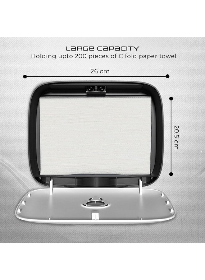 Robustt Wall-Mounted V/N/M Fold Paper Hand Towel Dispenser - Grey (with 4 Adhesive Hooks) | Large Capacity | Durable ABS Material | Water-Resistant | Push Button Lock (Pack of 1) - Image 2